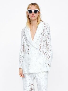 Zara Lace White Blazer Small Blogger Favourite Double Breasted Bridal Blazer